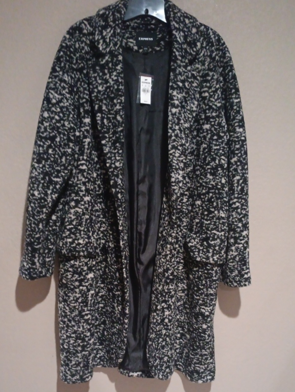 Express Black & White Speckled Womens Coat